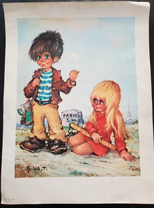 Vintage Michel Thomas großes Auge Kunstdruck 665/2 Anhalter nach Paris 14,5"x11" Frankreich - Bild 1 von 7