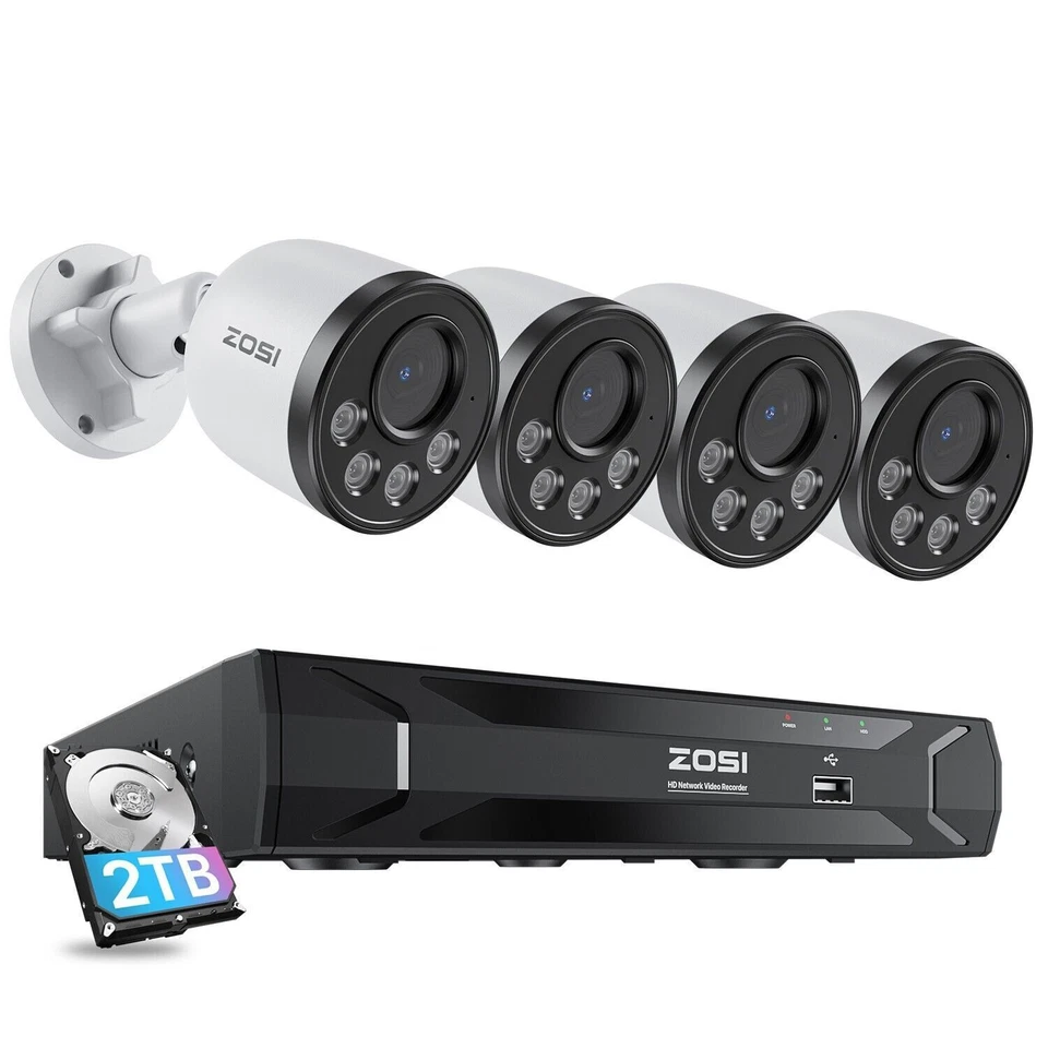ZOSI 8CH 5MP NVR PoE Home Audio Security 4MP 24/7 Record Camera CCTV System 2TB