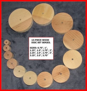 13 STCK. Größe Sequenziert Holz Runde Kreis Scheibe Set 0,75" bis 3,75" Kiefer Pappel Eiche - Bild 1 von 9