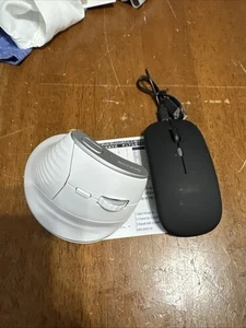 Wireless 2.4G Ergonomic Vertical Mouse White Plus Dual Me Mouse Black - Picture 1 of 7