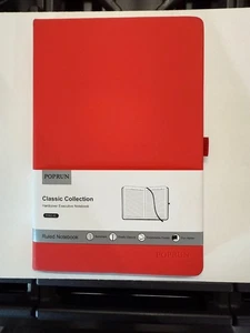 POPRUN RULED Notebook for Women and Men, A5 Medium Size 5.25''x 8'', Red - Picture 1 of 4