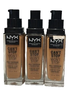3 NYX MAKEUP Can't  Stop Foundation CSWSF13 Golden 2 CSWSF15.9 Warm Honey NO CAP - Picture 1 of 3