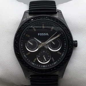 Fossil Stella Watch Women ES-2954 38mm Black Day Date Stretch Band New Battery - Picture 1 of 15