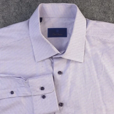Camisa de vestir David Donahue 17,5 32/33 púrpura cuello a cuadros algodón Foto 1 de 4