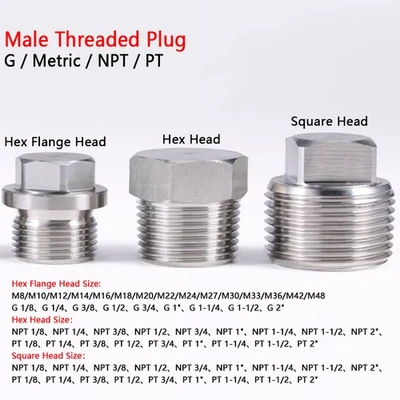 Accesorios de tubería de acero inoxidable A2 enchufe macho enchufe blanqueador NPT/PT enchufe métrico macho Foto 1 de 4