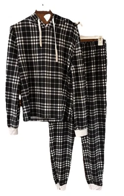 Conjunto de pijama con capucha y joggers a cuadros blancos y negros PINK LILY M Foto 1 de 4