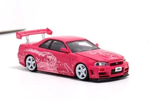 CR TM 1:64 JDM Pink Skyline GTR R34 Racing Sports Model Diecast Metal Car - Picture 1 of 6