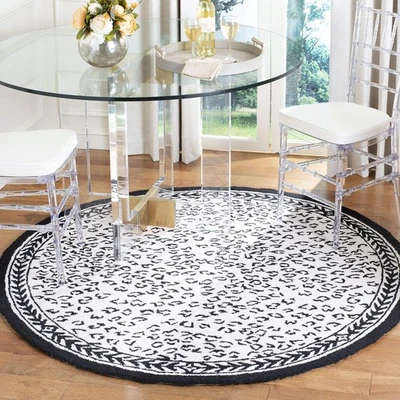 Chelsea Collection 3' Round White / Black HK15C Hand-Hooked French Country Wo... - Image 1 of 4