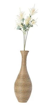 Jarrón de piso de ratán artificial de 38 pulgadas de alto en elegante beige - doble llamativo Foto 1 de 4