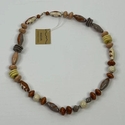 COLAR KAZURI Dalilah contas de comércio justo feitas à mão do Quênia 30” novo com etiquetas madeira flutuante - Imagem 1 de 4