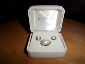 Pin & Ohrringe Post Style Kunstperlen Schmuckset Antik Goldfarben Flechten - Bild 1 von 4