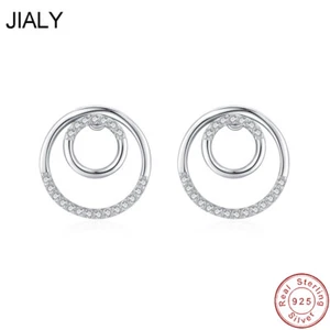 JIALY European Double Circel AAA CZ S925 Sterling Silver Stud Earrings For Women - Picture 1 of 7