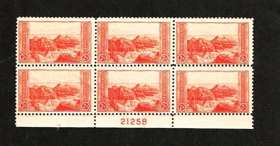 1934 U.S. NATIONAL PARKS ISSUE  2c Red Grand Canyon Plt#Blk of 6 Sc#741 M/H/OG - Image 1 of 1