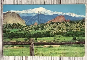 Pikes Peak Valley Mountains Snowy Mesa Colorado Springs CO Postcard - Picture 1 of 4