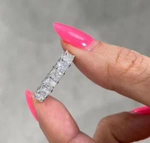 Cushion Eternity Lab Grown/CVD Diamond Women's Wedding Band 14K White Gold - Picture 1 of 14