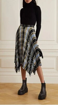 NEW TORY BURCH Sunburst Madras Plaid Pleated Skirt 4 Silk S $598 NWT - Image 1 of 4