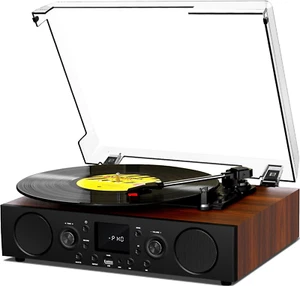 Vinyl Record Player Bluetooth Stereo Speakers FM Radio USB SD Copy 33 45 78 RPM - Picture 1 of 9