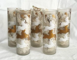 MCM Libbey Cavalcade Tom Collins tumblers hi ball glasses 5pcs Greek horses - Picture 1 of 3