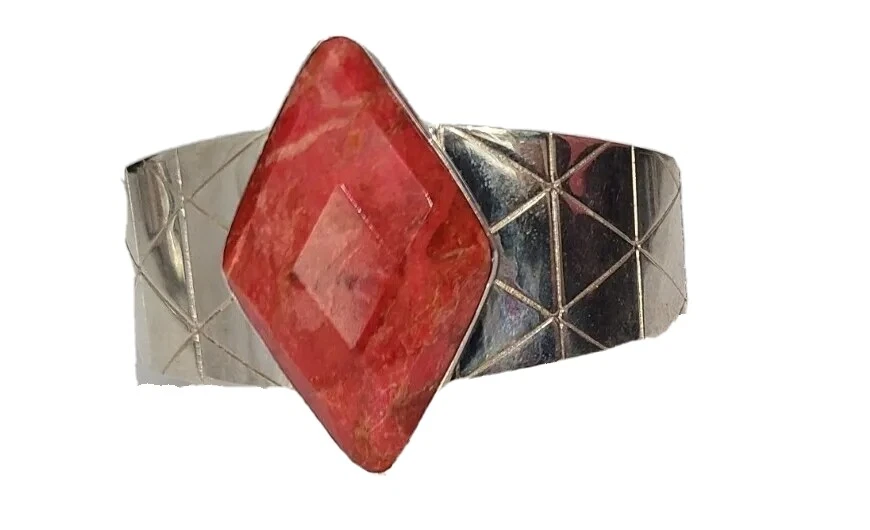 Jay King Sterling Silver Red Coral Diamond-Shaped Cuff Bracelet-7"-NWT-$258.50 - Image 1 of 4