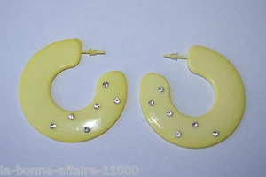BOUCLES D'OREILLES BIJOUX FANTAISIE CREOLE jaune avec strass tendance soirée - Imagen 1 de 1