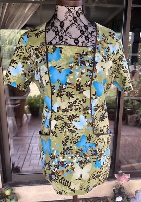Blue Butterflies Nursing Uniform Cherokee Scrub Top Sz M 42” Bust - Image 1 of 4