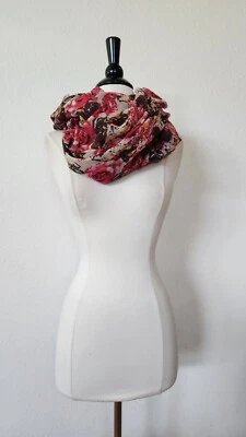 Anthropologie Infinity Scarf New Lightweight Red Brown Floral Vintage Print Boho - Image 1 of 3