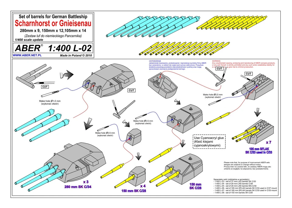 Aber - S 1:400 L-02 – Jeu de canons pour le cuirassé allemand Sharnhorst... - Photo 1/1