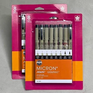 SAKURA (2-PACK) Pigma Micron Pens .2, .25, .3, .35, .45, .5, & 1 mm Black 30067 - Picture 1 of 9