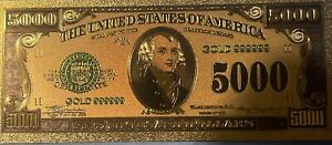 24K Gold USA 5,000 Dollar Bill Novelty Banknote as pictured