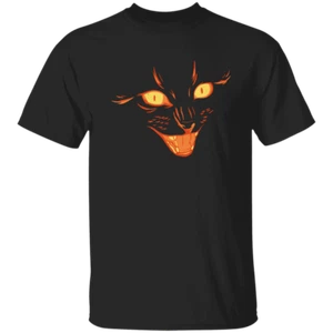 Schwarzes Katzengesicht Halloween T-Shirt Tier Design Haustier Tee Grusel Katzen Unisex Shirt  - Bild 1 von 4
