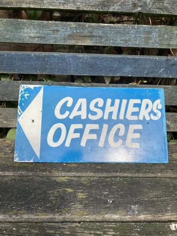 Vintage 1960’s Hand Painted Wooden Sign Cashiers Office Decor Collectible Rare Cover
