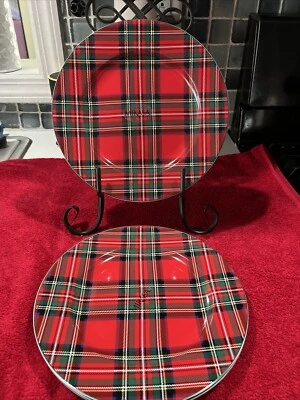 Mikasa Tartan Xadrez Vermelho China Feriado Natal Salada/Prato de Sobremesa Conjunto de 4 - Imagem 1 de 4