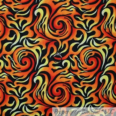 Edredón de algodón BonEful Fabric FQ negro rojo naranja amarillo fuego llama superhéroe niño Foto 1 de 4