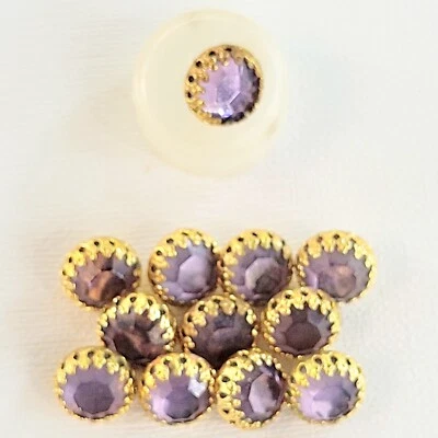 1986 Amethyst Rhinestone Gold Metal Shank Button The Collection by La Mode NOS - Image 1 of 4