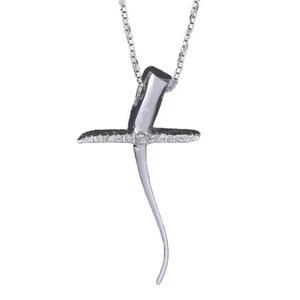 Ciondolo Donna Croce in Oro Bianco 18 KT con Diamanti - CD28 - Imagen 1 de 2