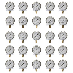 25 PACK LIQUID FILLED PRESSURE GAUGE 0-600 PSI, 2.5" FACE, 1/4" NPT LOWER MOUNT - Picture 1 of 5
