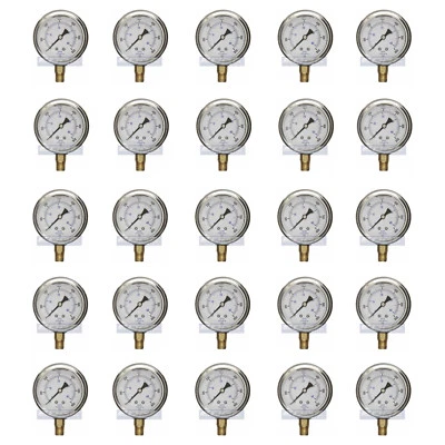 25 PACK LIQUID FILLED PRESSURE GAUGE 0-600 PSI, 2.5" FACE, 1/4" NPT LOWER MOUNT - Image 1 of 4