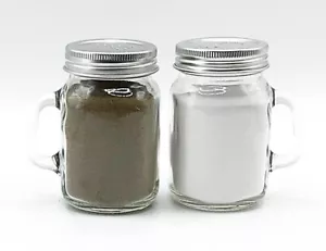 Salt Pepper Shakers Mini Glass Mason Jar Cruets Pre-filled Set Of Two - Picture 1 of 4