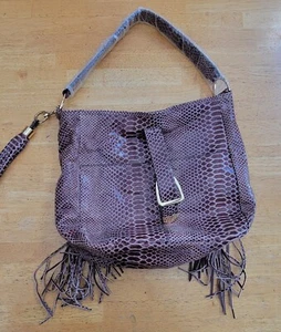 G.I.L.I. Snake Embossed Leather Satchel Tassel Handbag - Picture 1 of 5