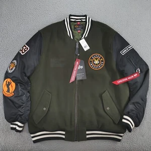 Alpha Industries Jacket Men XXL Green Wool MA-1 Varsity Bomber Flight Patch $275 - Picture 1 of 23