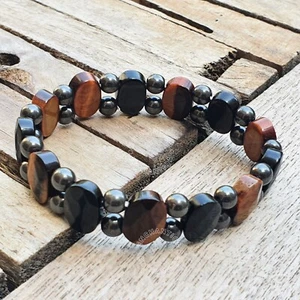 Triple Protection Crystal Bracelet, Obsidian, Tigers Eye, Hematite Gemstone - Picture 1 of 8