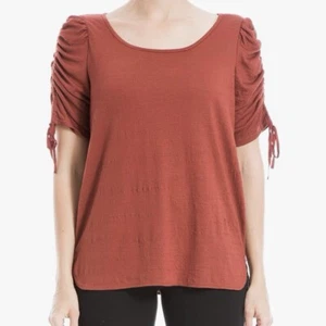 New Max Studio Ruched Sleeve Burnt Orange Terracotta Blouse Women’s Size Small - Picture 1 of 10