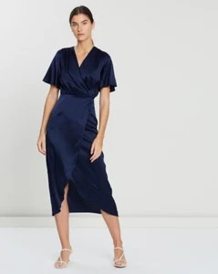 Hansen & Gretel "Edie" silk Wrap dress in navy size M/UK10 - Picture 1 of 10