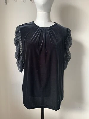 Monsoon Velvet Top Puff Sleeves Sequins L Evening Party BNWT Short Sleeve  - Image 1 of 4