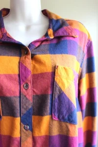 Natural Reflections Shirt Womens XL Cotton Flannel Button L/S Orange Purple Navy - Picture 1 of 7