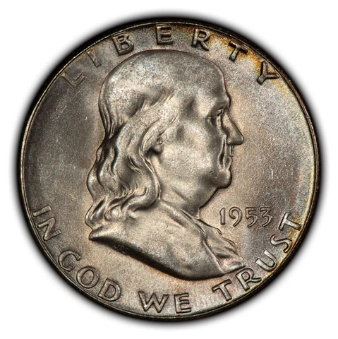 1953-S 50c Franklin Half Dollar - Luster - Pastel Toning - PQ Strong BU - B3127 Cover
