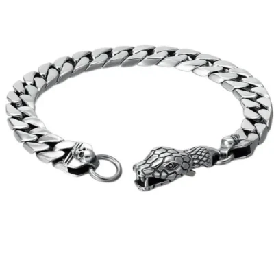 Pulsera de cadena con cabeza de serpiente joyería cubana enchapada en plata Foto 1 de 4