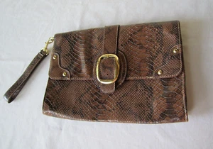 Vintage Handgelenktasche Clutch braun Tiermotiv Armband künstliche Materialien - Bild 1 von 8