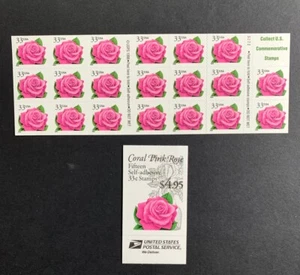U.S. Stamps 33¢ Pink Rose Booklets (2 Types). SC #3052d (S222) & BK242B (Sealed) - Picture 1 of 3