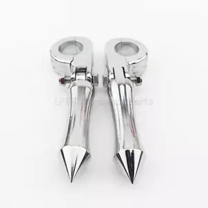 Chrome Highway Spiked Foot Pegs Clamps for Harley Touring 1 1/4'' Engine Guard - Picture 1 of 6